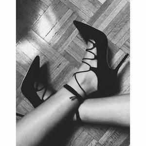 Black Lace Up Stiletto Shoes